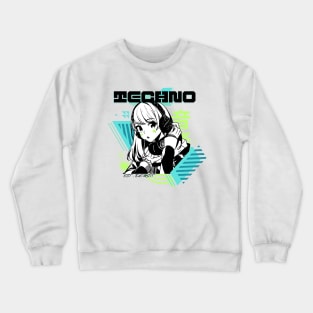 TECHNO  - Y2K Anime (black/lime/teal) Crewneck Sweatshirt